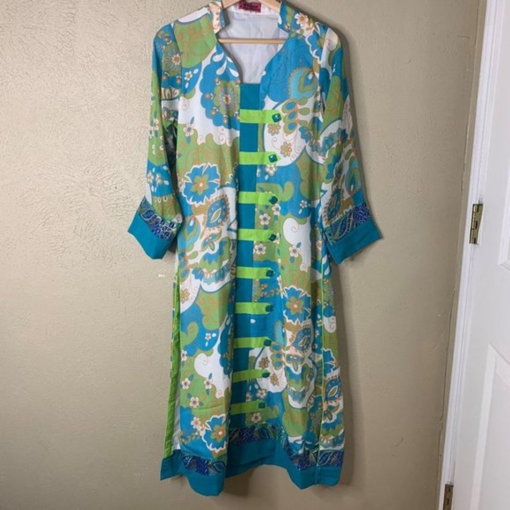 Bliss Couture Women's 34 Sleeves Kurti Dress Multicolor Medium